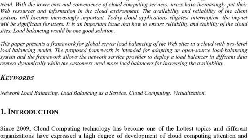 Evaluation of Two-Level Load Balancing Framework in Cloud Environment