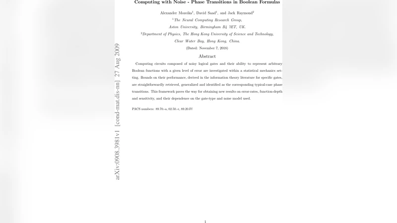 Computing with Noise - Phase Transitions in Boolean Formulas