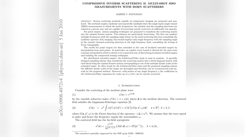 Compressive Inverse Scattering II. SISO Measurements with Born   scatterers