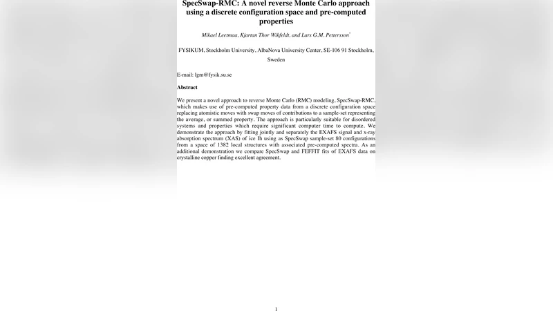 SpecSwap RMC: A novel reverse Monte Carlo approach using a discrete   configuration space and pre-computed properties