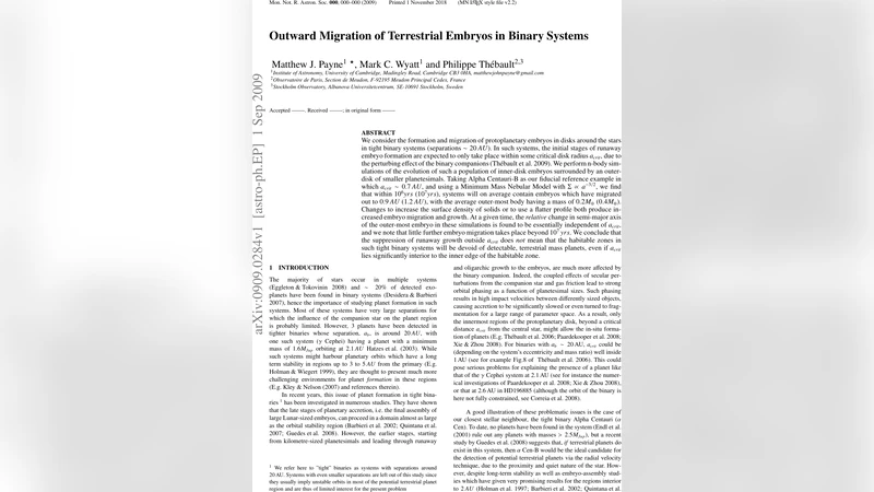 Outward Migration of Terrestrial Embryos in Binary Systems