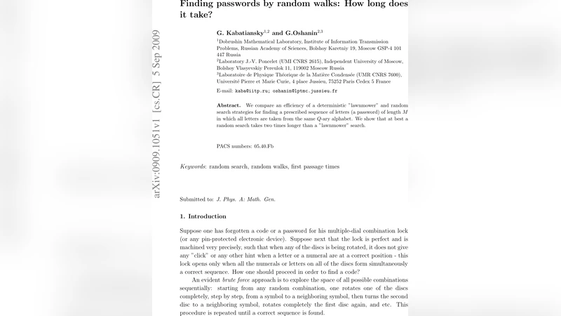 Finding passwords by random walks: How long does it take?