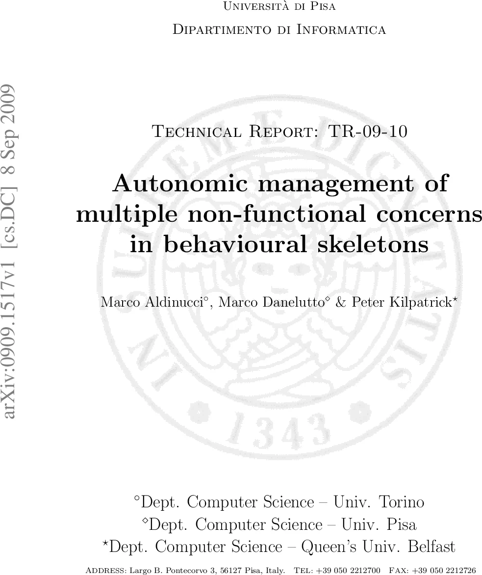 Autonomic management of multiple non-functional concerns in behavioural   skeletons