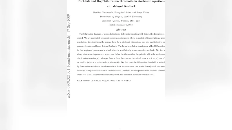 Pitchfork and Hopf bifurcation thresholds in stochastic equations with   delayed feedback