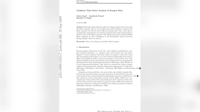 Nonlinear Time Series Analysis of Sunspot Data