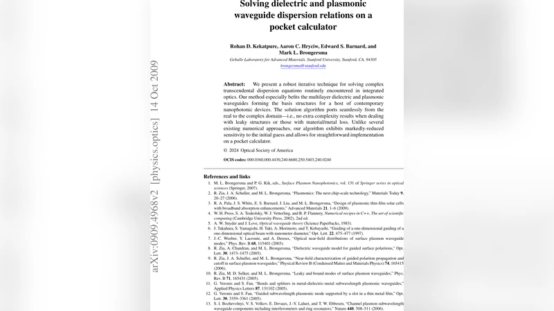 Solving dielectric and plasmonic waveguide dispersion relations with a   pocket calculator