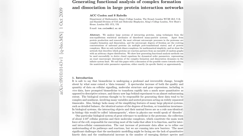 Generating functional analysis of complex formation and dissociation in   large protein interaction networks
