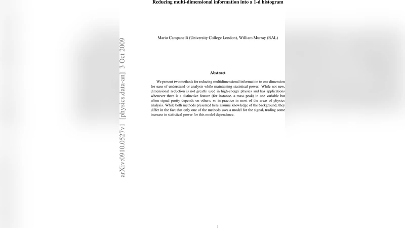Reducing multi-dimensional information into a 1-d histogram