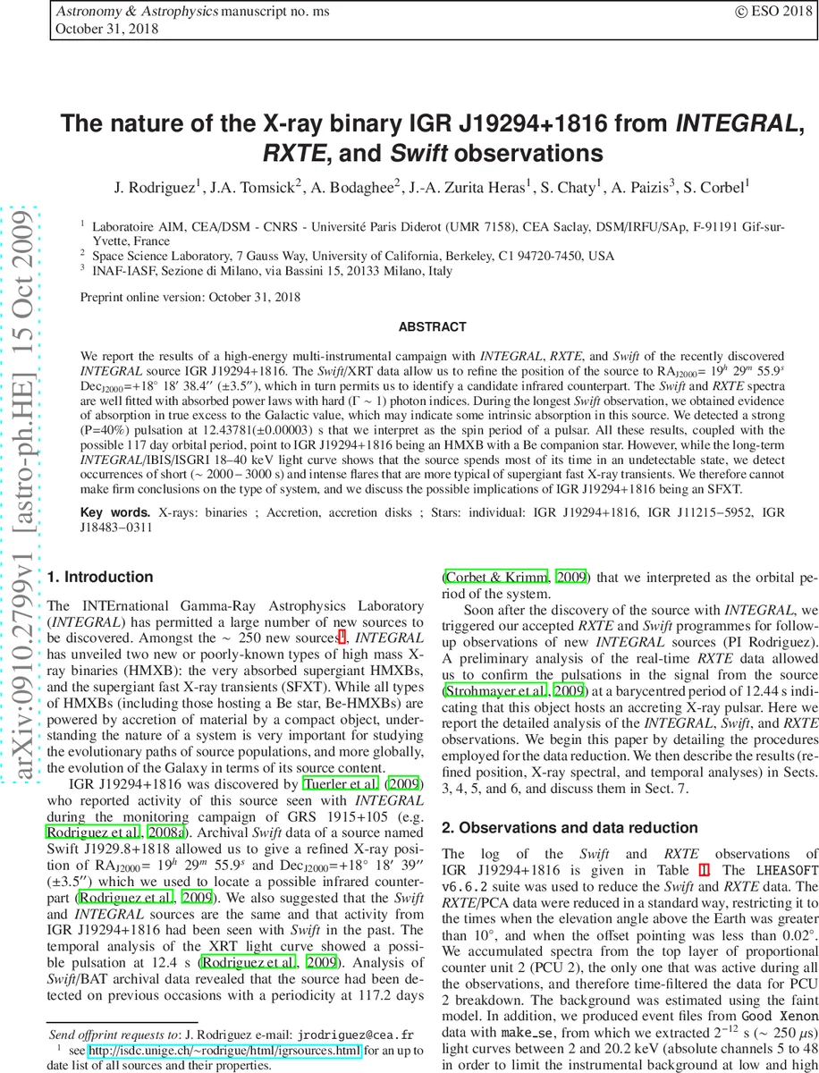 The nature of the X-ray binary IGR J19294+1816 from INTEGRAL, RXTE, and   Swift observations