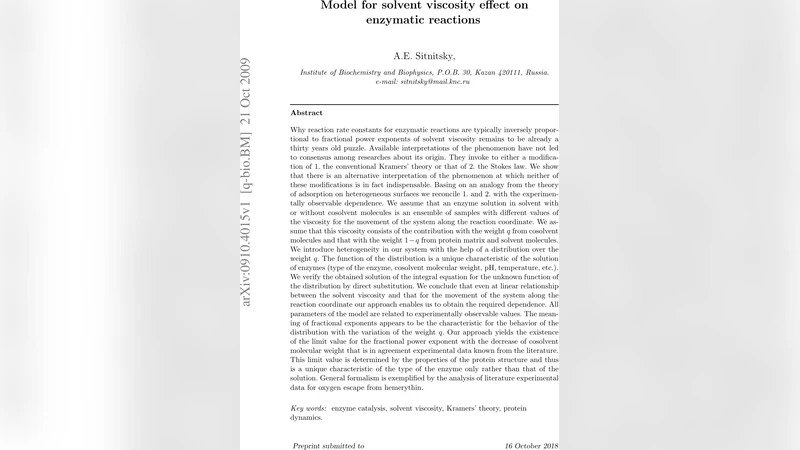 Model for solvent viscosity effect on enzymatic reactions