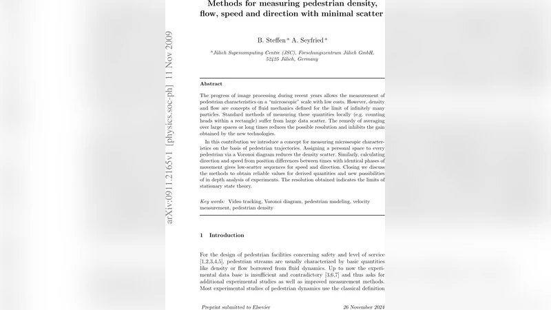 Methods for measuring pedestrian density, flow, speed and direction with   minimal scatter