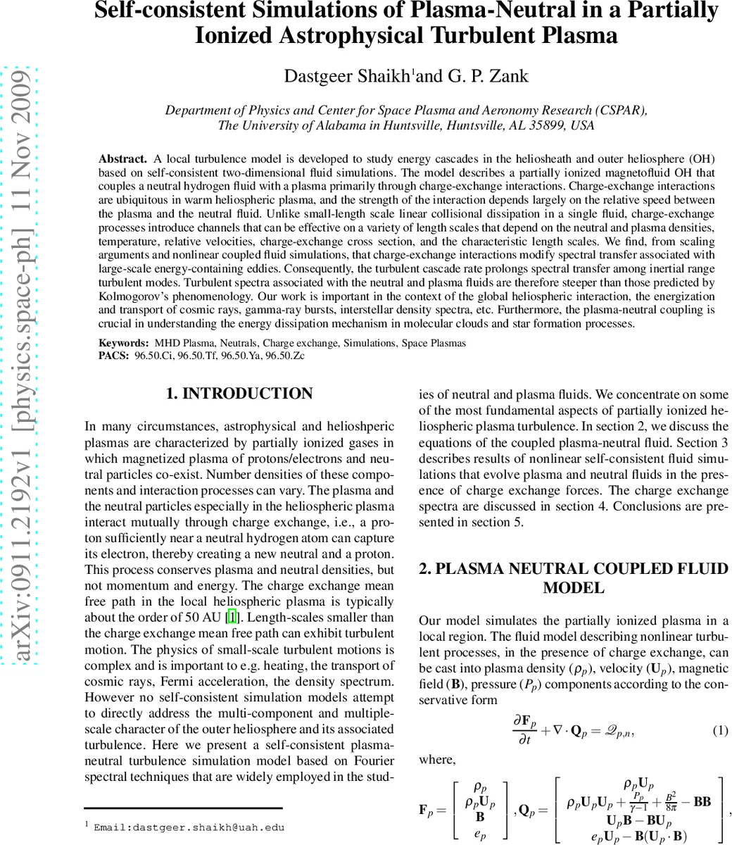 Self-consistent Simulations of Plasma-Neutral in a Partially Ionized   Astrophysical Turbulent Plasma