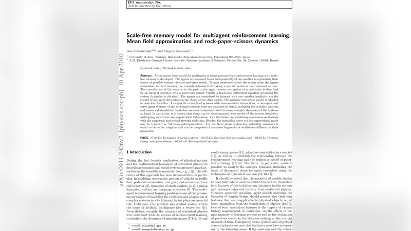 Scale-free memory model for multiagent reinforcement learning. Mean   field approximation and rock-paper-scissors dynamics
