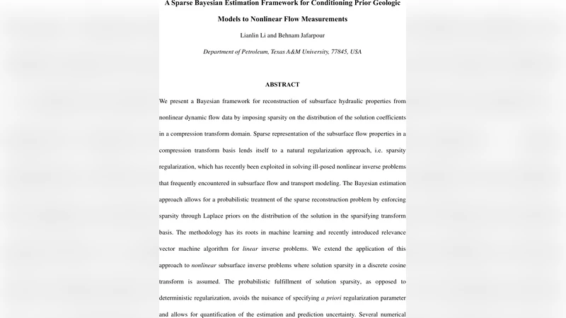 A Sparse Bayesian Estimation Framework for Conditioning Prior Geologic   Models to Nonlinear Flow Measurements