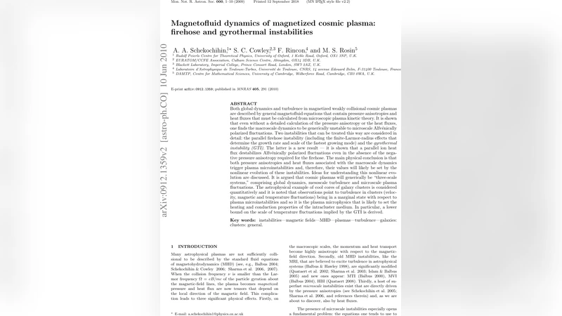 Magnetofluid dynamics of magnetized cosmic plasma: firehose and   gyrothermal instabilities