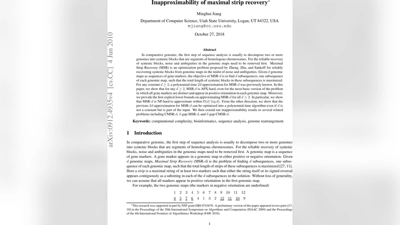 Inapproximability of maximal strip recovery