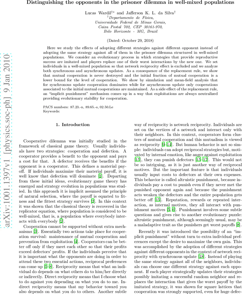 Distinguishing the opponents in the prisoner dilemma in well-mixed   populations