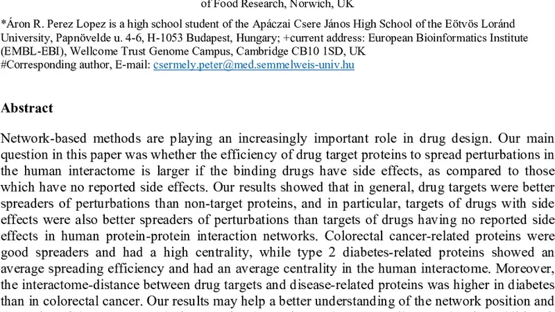 Targets of drugs are generally, and targets of drugs having side effects   are specifically good spreaders of human interactome perturbations