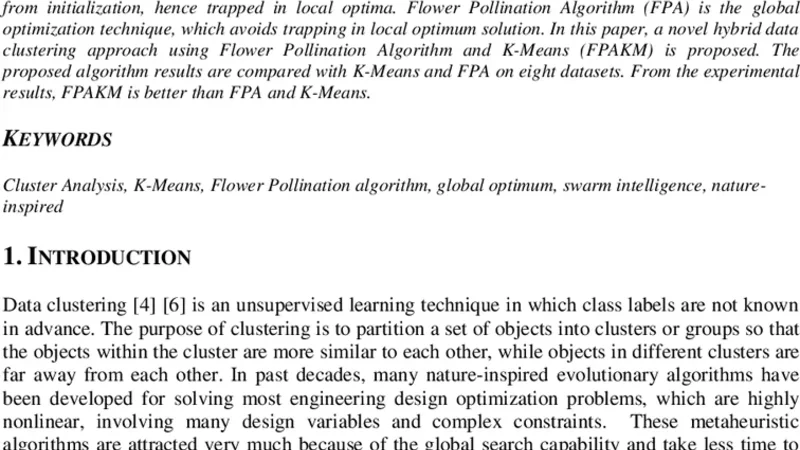 Hybrid data clustering approach using K-Means and Flower Pollination   Algorithm