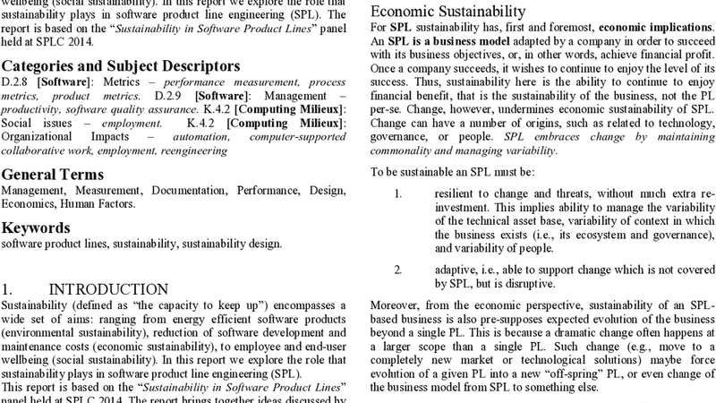 Sustainability in Software Product Lines: Report on Discussion Panel at   SPLC 2014