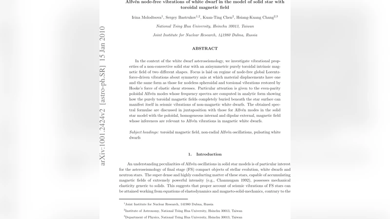Alfven node-free vibrations of white dwarf in the model of solid star   with toroidal magnetic field