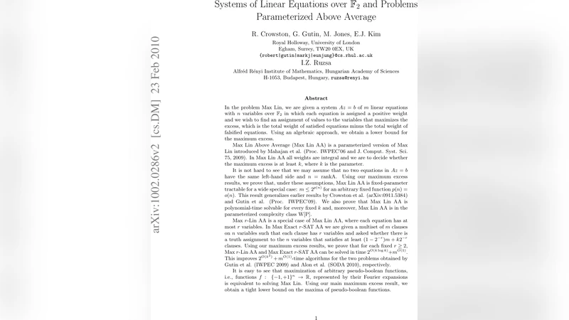 Systems of Linear Equations over $mathbb{F}_2$ and Problems   Parameterized Above Average