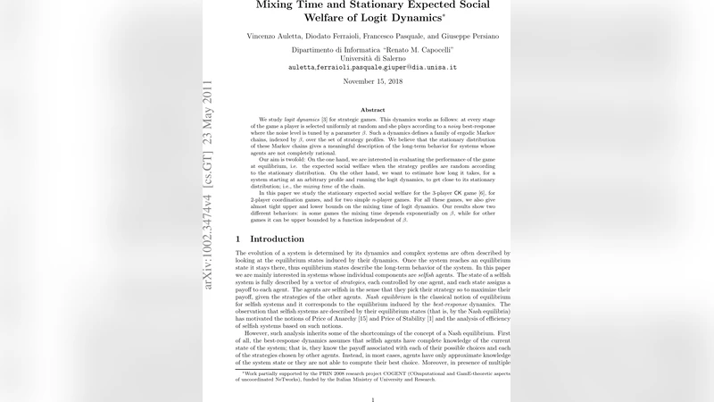 Mixing Time and Stationary Expected Social Welfare of Logit Dynamics