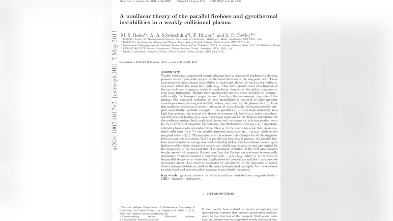 A nonlinear theory of the parallel firehose and gyrothermal   instabilities in a weakly collisional plasma