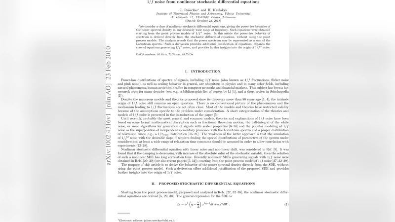 1/f noise from nonlinear stochastic differential equations