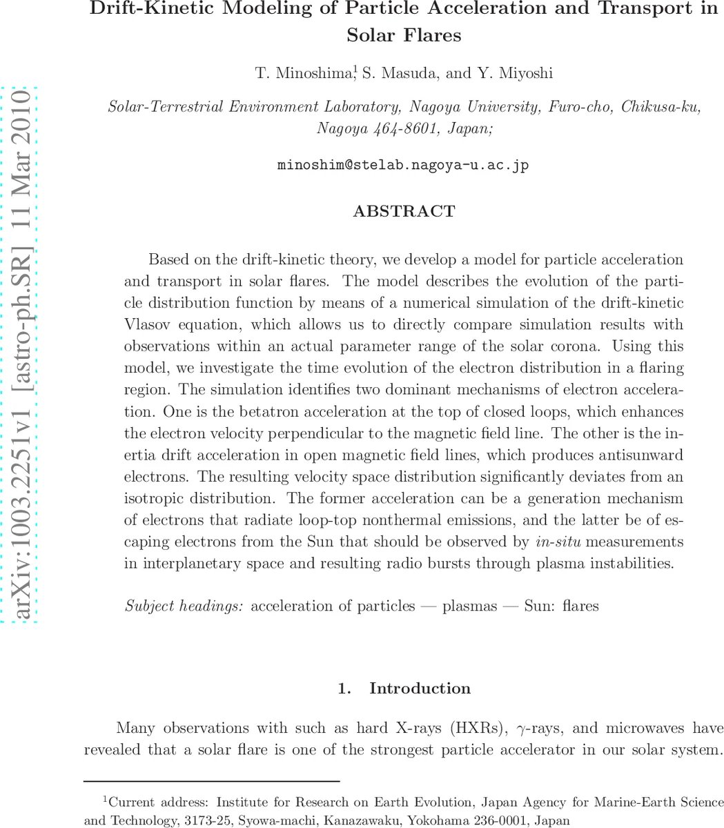 Drift-Kinetic Modeling of Particle Acceleration and Transport in Solar   Flares