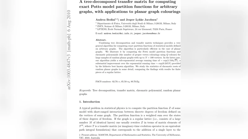 A tree-decomposed transfer matrix for computing exact Potts model   partition functions for arbitrary graphs, with applications to planar graph   colourings