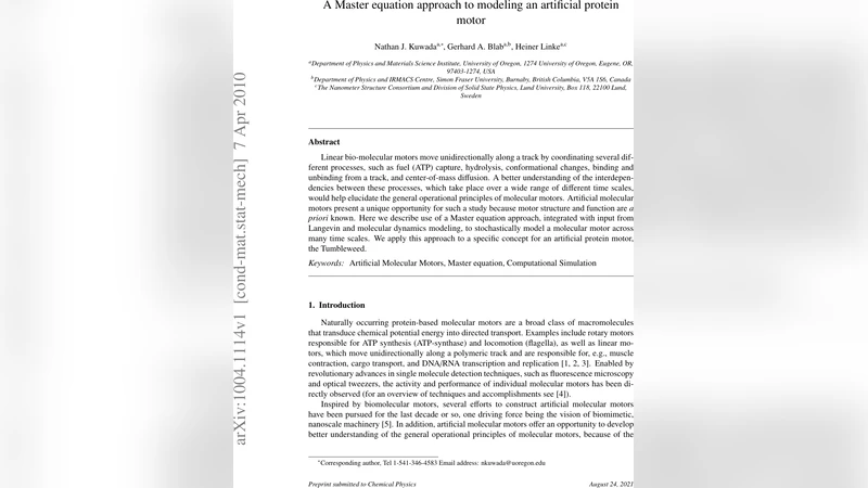 A Master equation approach to modeling an artificial protein motor