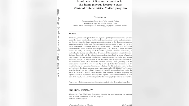 Nonlinear Boltzmann equation for the homogeneous isotropic case: Minimal   deterministic Matlab program