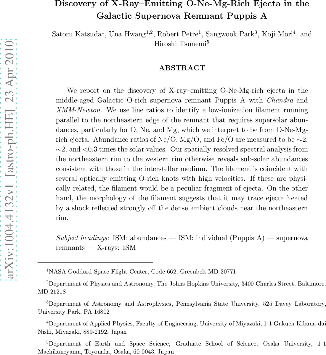 Discovery of X-Ray-Emitting O-Ne-Mg-Rich Ejecta in the Galactic   Supernova Remnant Puppis A