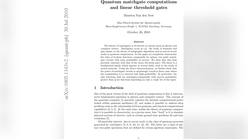 Quantum matchgate computations and linear threshold gates
