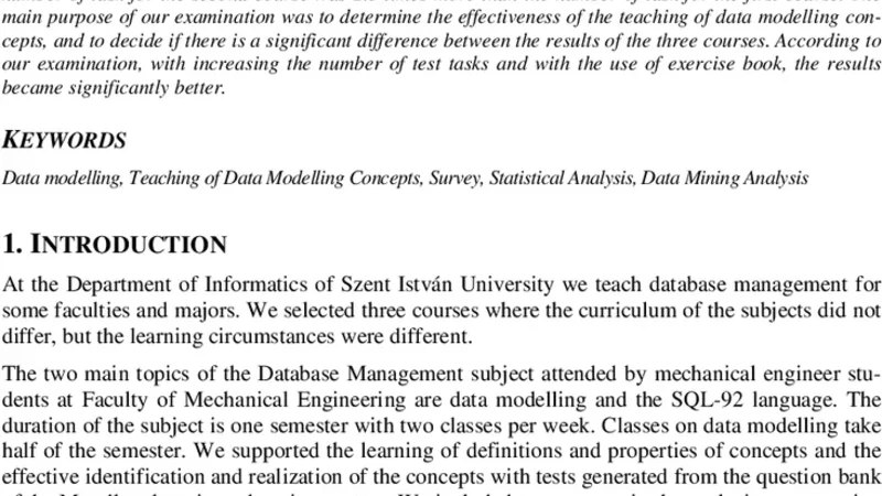 An Examination of the Effectiveness of Teaching Data Modelling Concepts