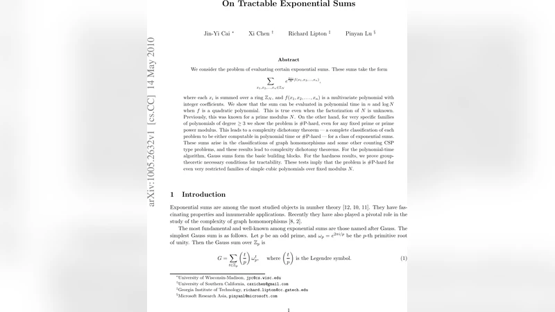 On Tractable Exponential Sums