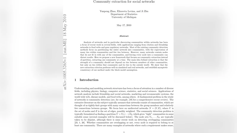 Community extraction for social networks