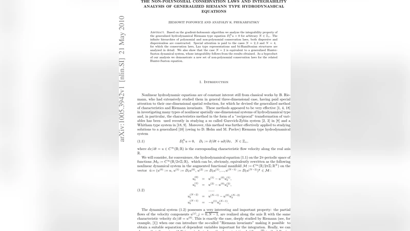 The non-polynomial conservation laws and integrability analysis of   generalized Riemann type hydrodynamical equations