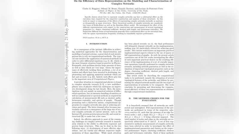 On the Efficiency of Data Representation on the Modeling and   Characterization of Complex Networks