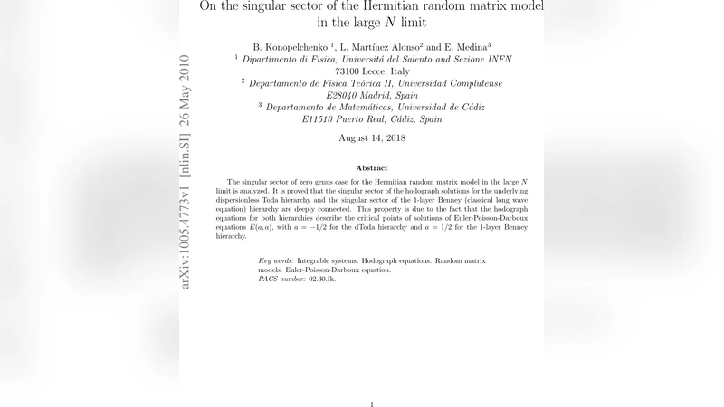 On the singular sector of the Hermitian random matrix model in the large   N limit