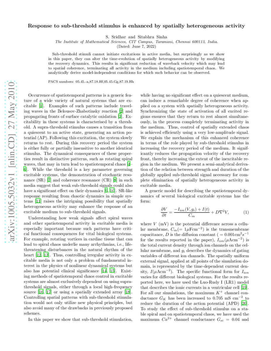 Response to sub-threshold stimulus is enhanced by spatially   heterogeneous activity