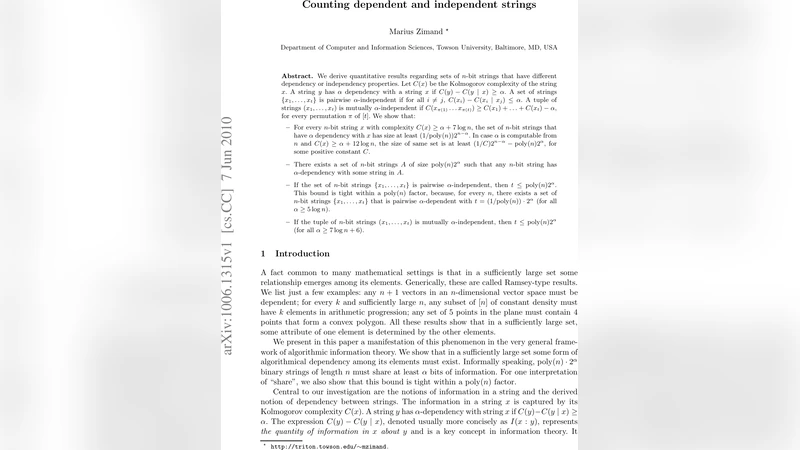 Counting dependent and independent strings