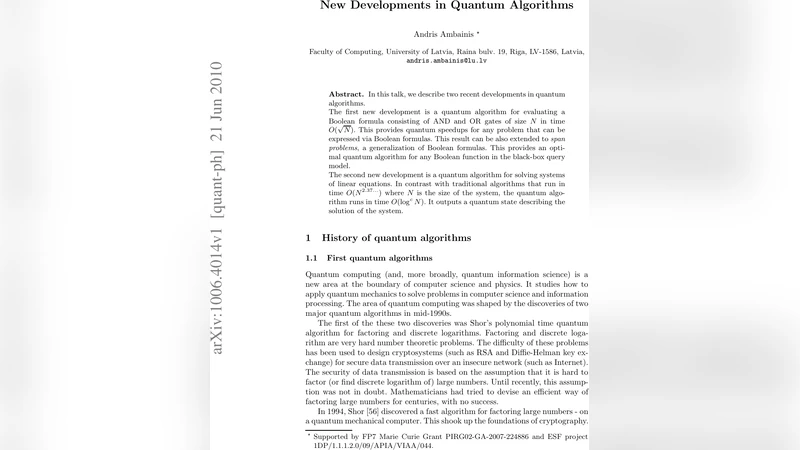 New Developments in Quantum Algorithms
