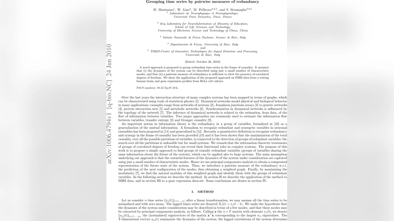 Grouping time series by pairwise measures of redundancy
