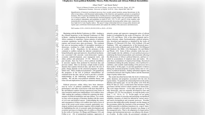 Cliophysics: Socio-political Reliability Theory, Polity Duration and   African Political (In)stabilities