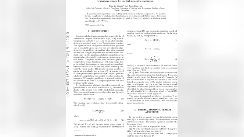 Quantum search by partial adiabatic evolution