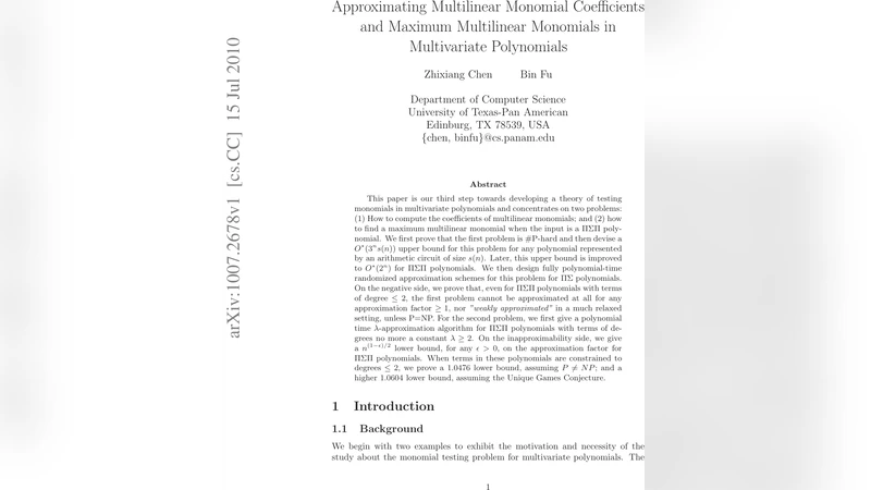 Approximating Multilinear Monomial Coefficients and Maximum Multilinear   Monomials in Multivariate Polynomials