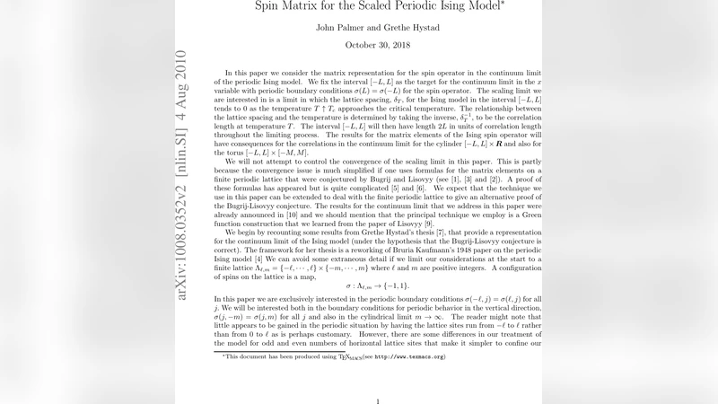 Spin Matrix for the Scaled Periodic Ising Model