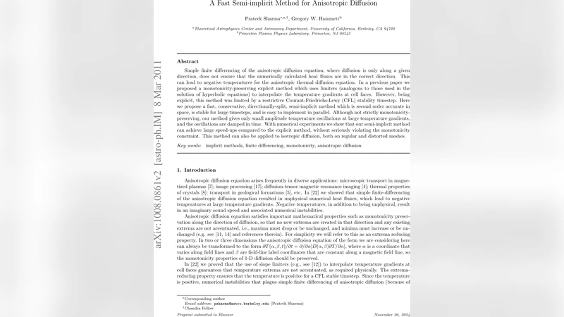 A Fast Semi-implicit Method for Anisotropic Diffusion